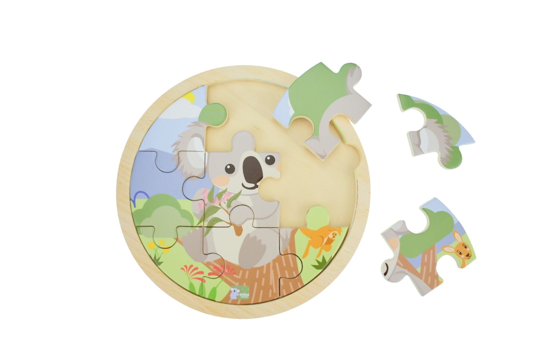 Wooden 9-piece Koala Jigsaw Puzzle by Koala Dream from Kaper Kidz, featuring a cute koala illustration for children.