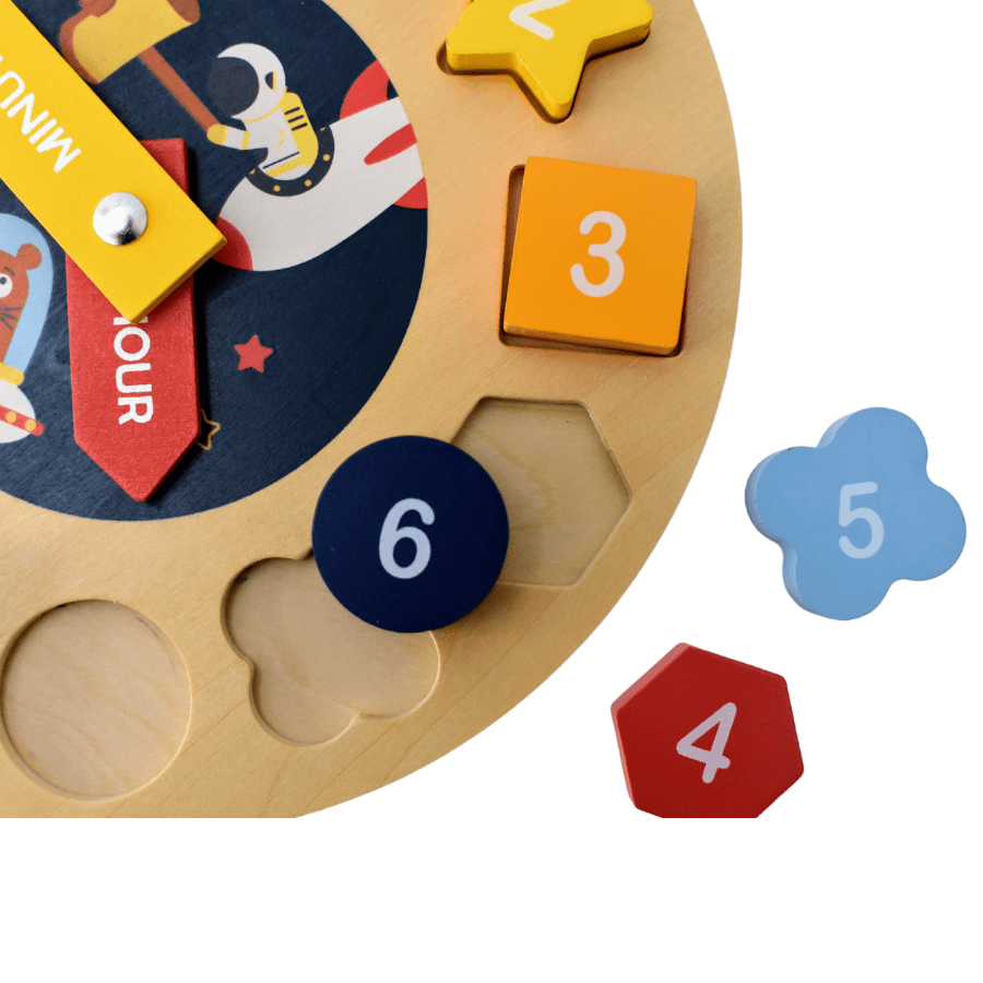 SPACE CLOCK WOODEN SHAPE SORTER AND PUZZLE - Bamboo Sprout