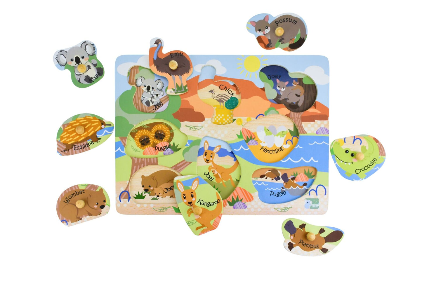 2 IN 1 AUSSIE ANIMALS AND THEIR BABIES PEG PUZZLE - Bamboo Sprout