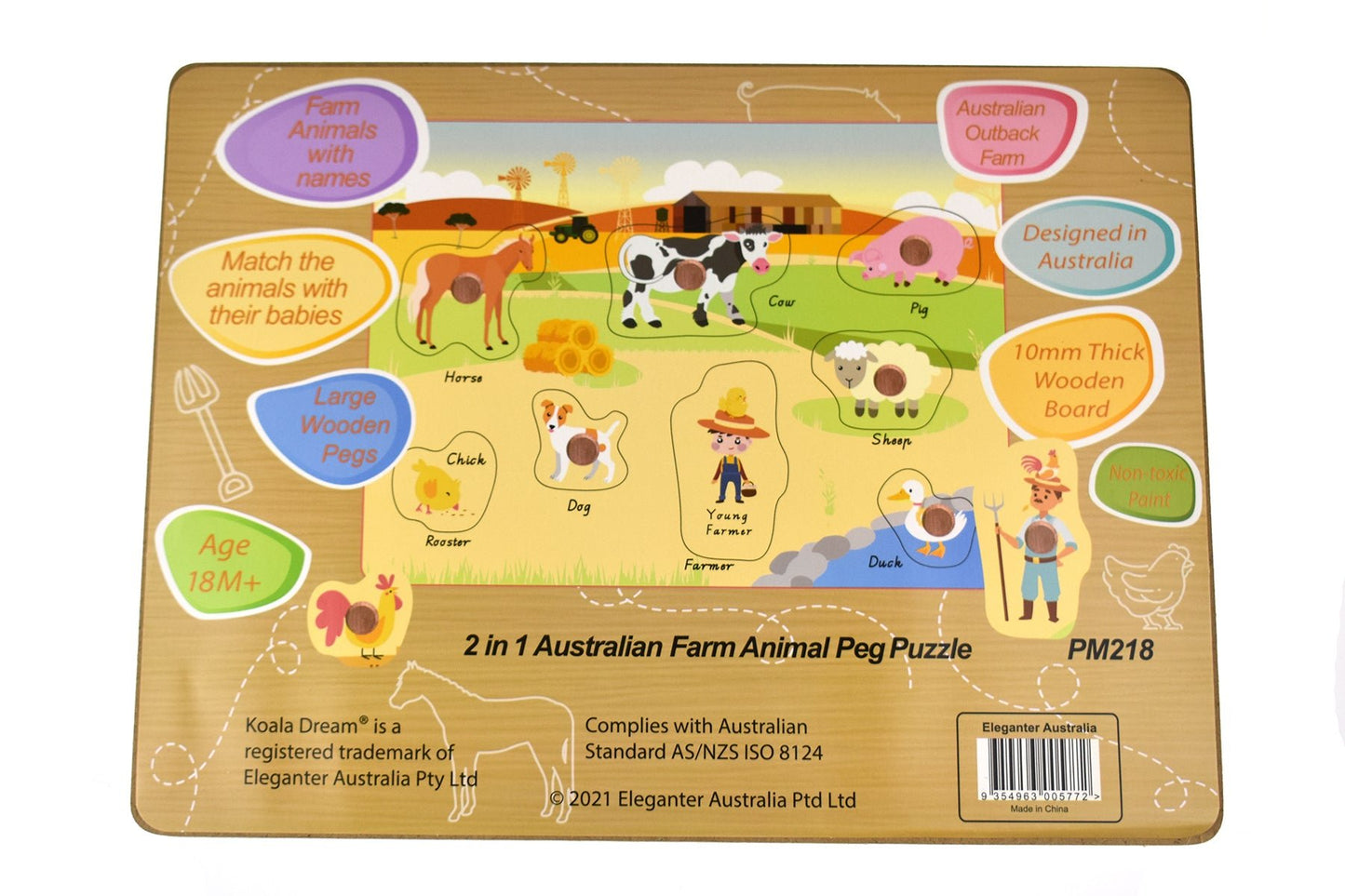 2 IN 1 AUSTRALIAN FARM PEG PUZZLE - Bamboo Sprout