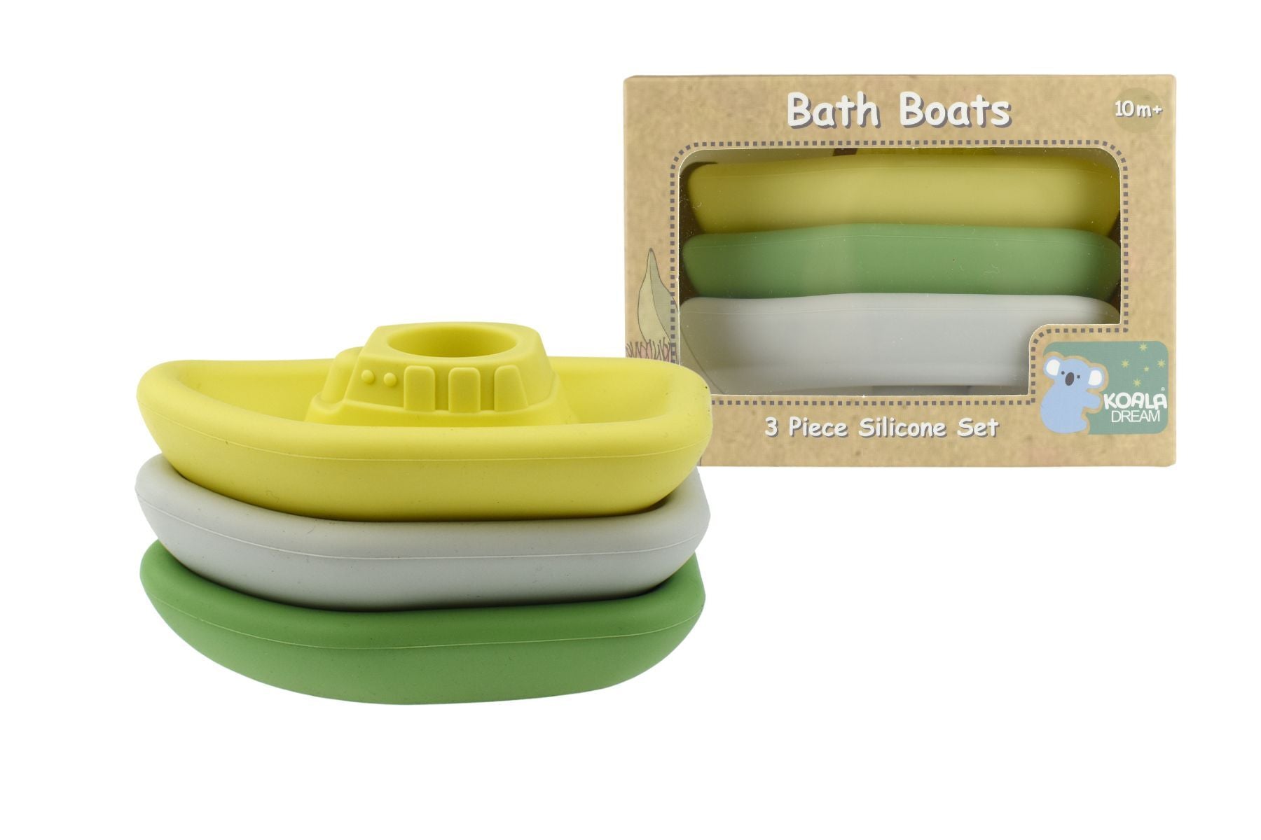 BATH BOATS 3PC SILICONE SET - GREY/GREEN - Bamboo Sprout