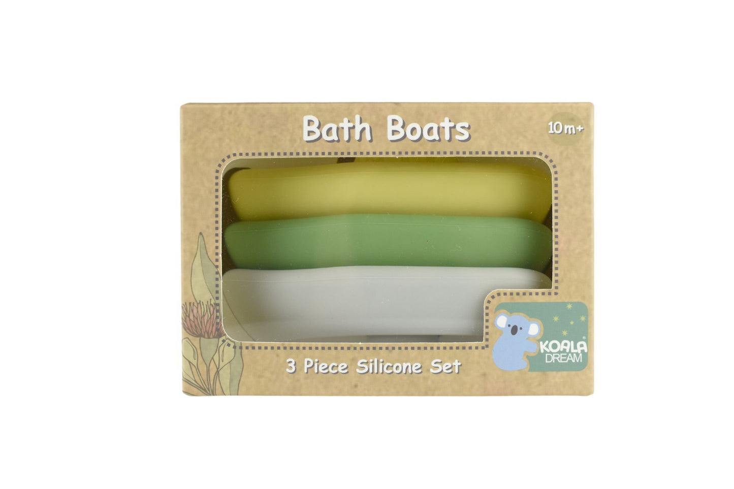BATH BOATS 3PC SILICONE SET - GREY/GREEN - Bamboo Sprout
