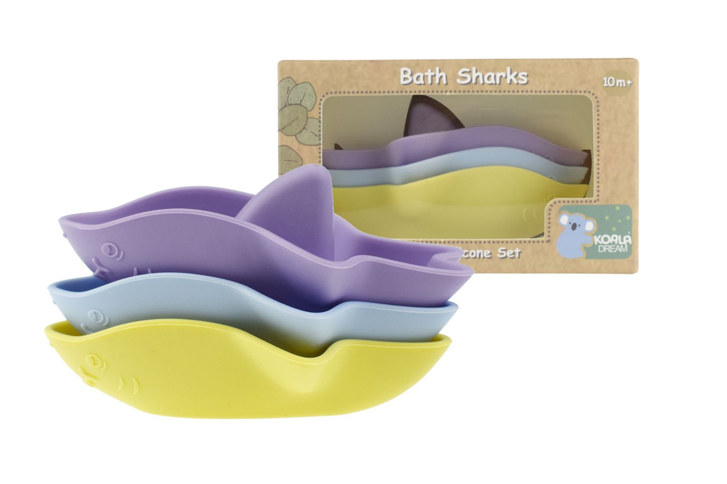 BATH SHARKS SILICONE 3PC SET - YELLOW/PURPLE - Bamboo Sprout