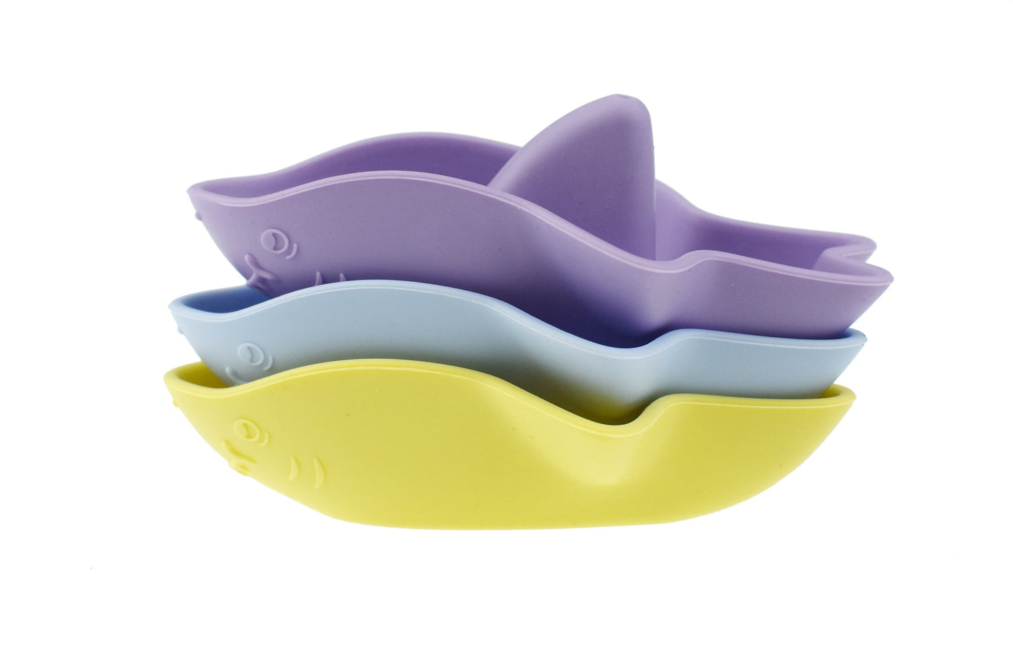 BATH SHARKS SILICONE 3PC SET - YELLOW/PURPLE - Bamboo Sprout