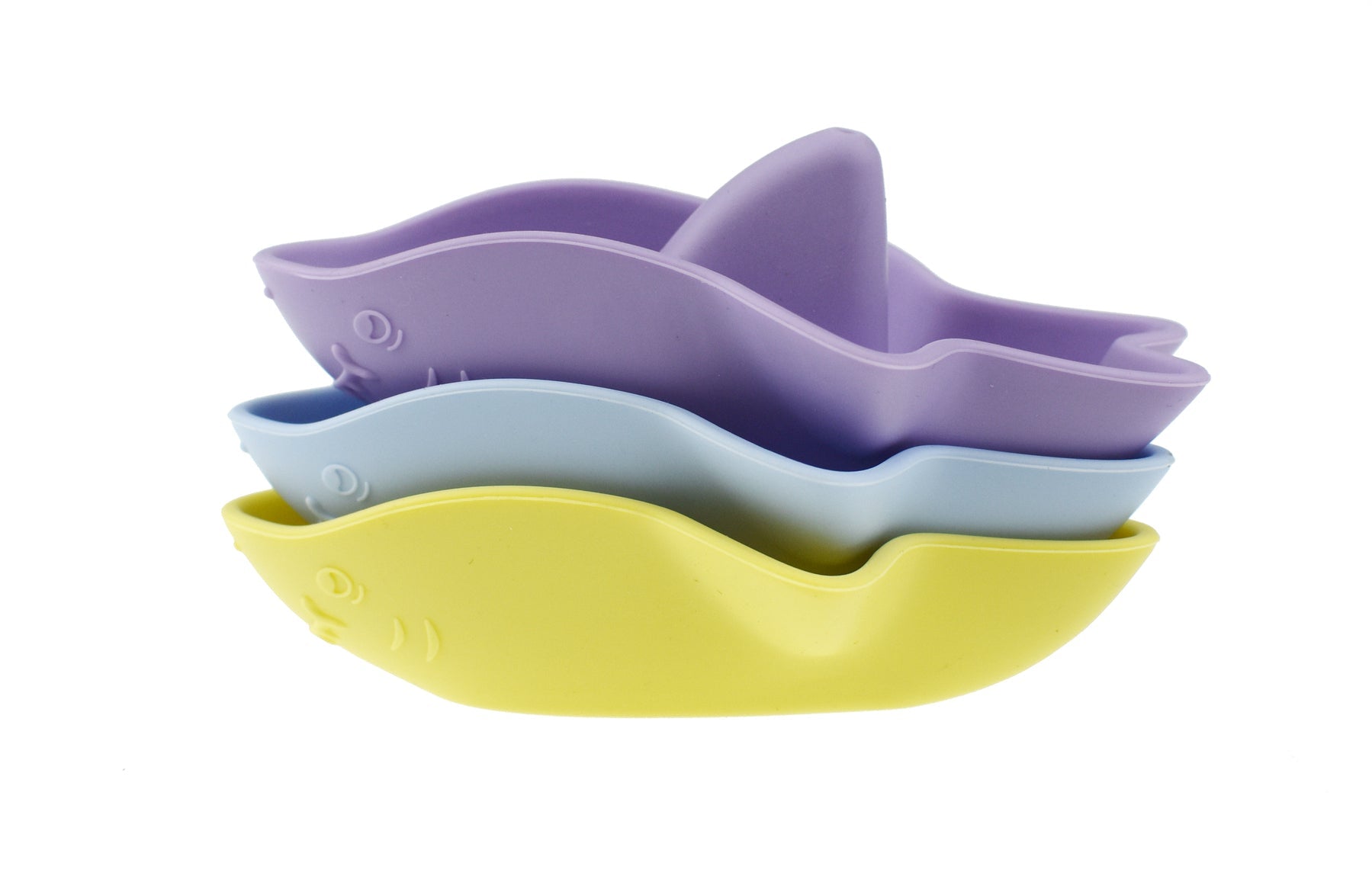 BATH SHARKS SILICONE 3PC SET - YELLOW/PURPLE - Bamboo Sprout