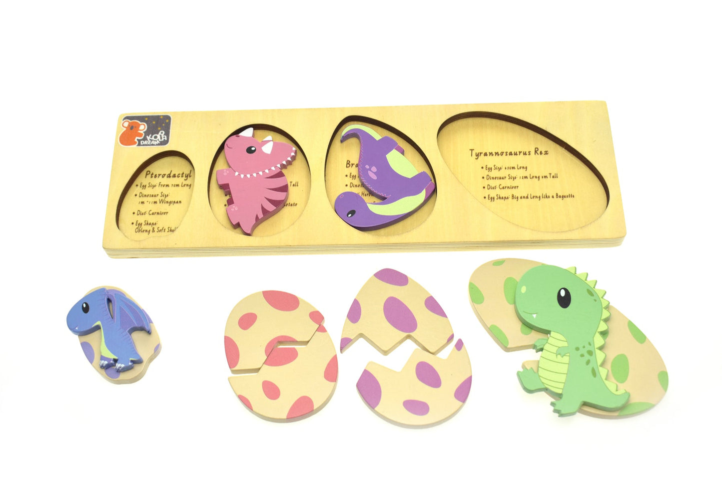 DINOSAUR EGGS WITH FACTS 2 LAYERS PUZZLE BOARD - Bamboo Sprout