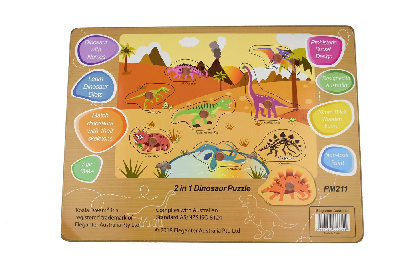 2 IN 1 DINOSAUR PEG PUZZLE - Bamboo Sprout