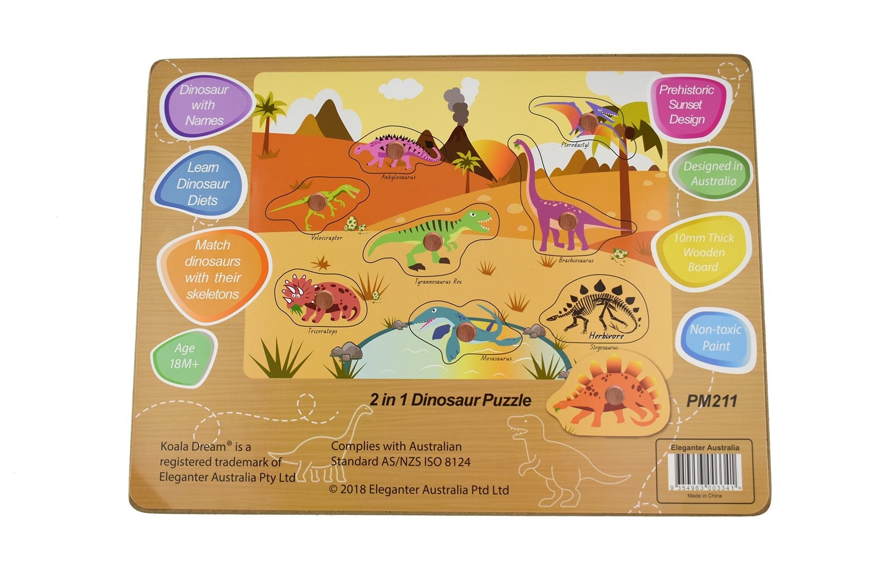 2 IN 1 DINOSAUR PEG PUZZLE - Bamboo Sprout