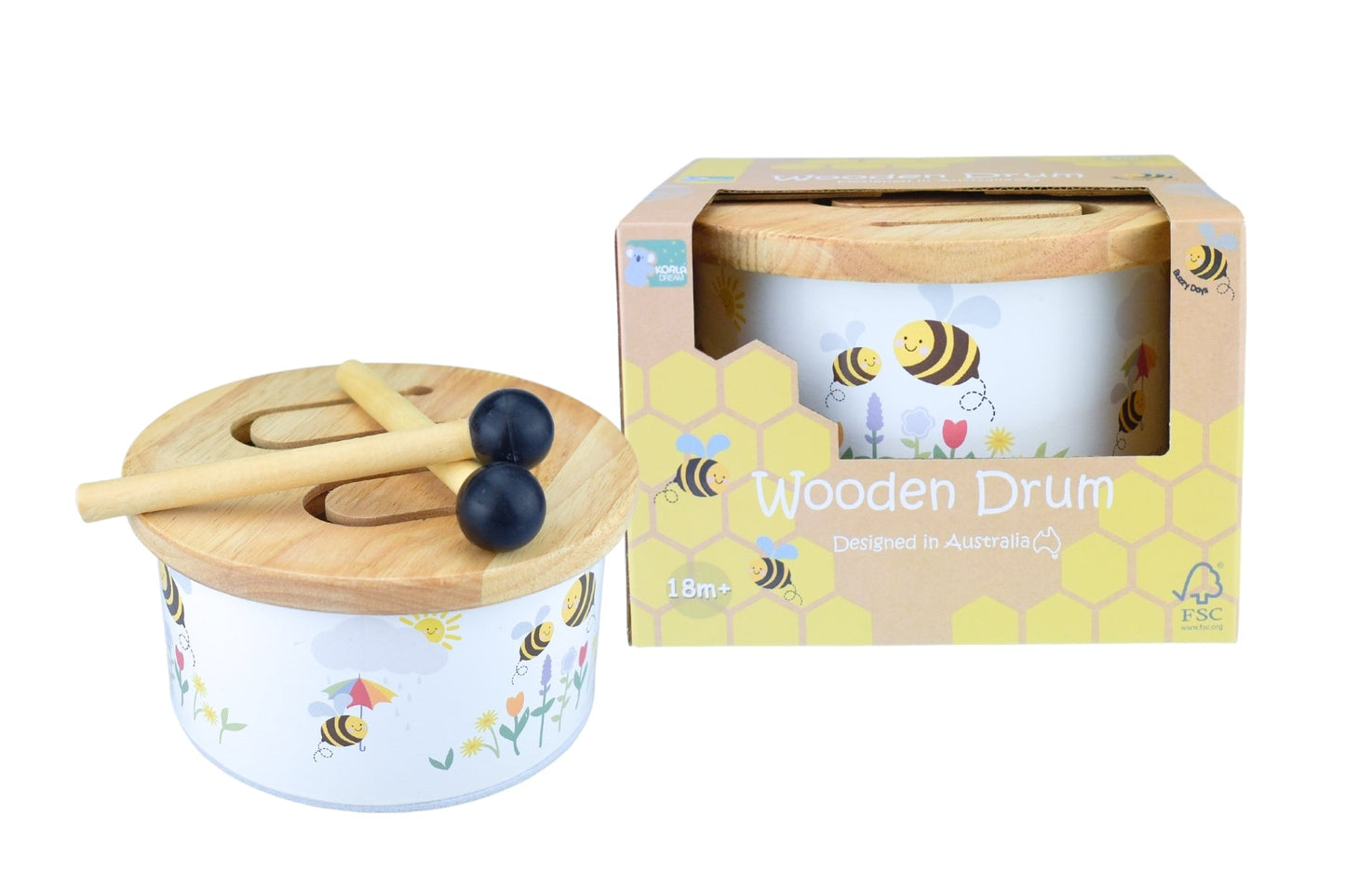 BUZZY DAYS BEE WOODEN DRUM - Bamboo Sprout