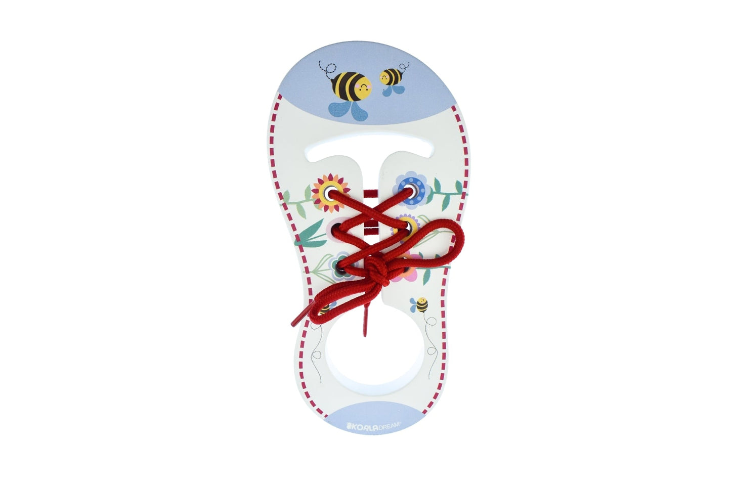 Pair of Koala Dream brand learn to tie shoe laces, showing step-by-step lace-tie demonstration for kids and beginners.