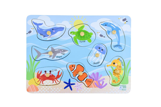 2 IN 1 SEA ANIMAL AND THEIR HABITATS PEG PUZZLE - Bamboo Sprout