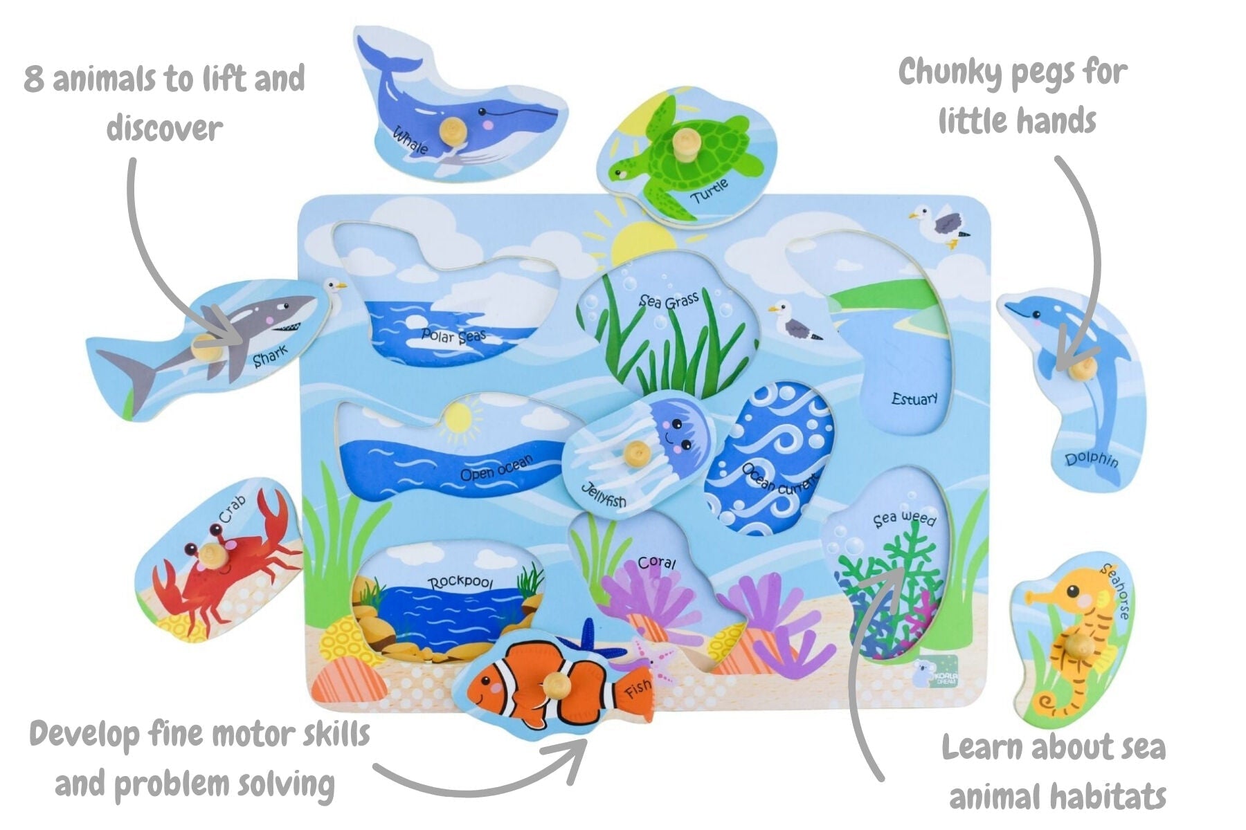 2 IN 1 SEA ANIMAL AND THEIR HABITATS PEG PUZZLE - Bamboo Sprout