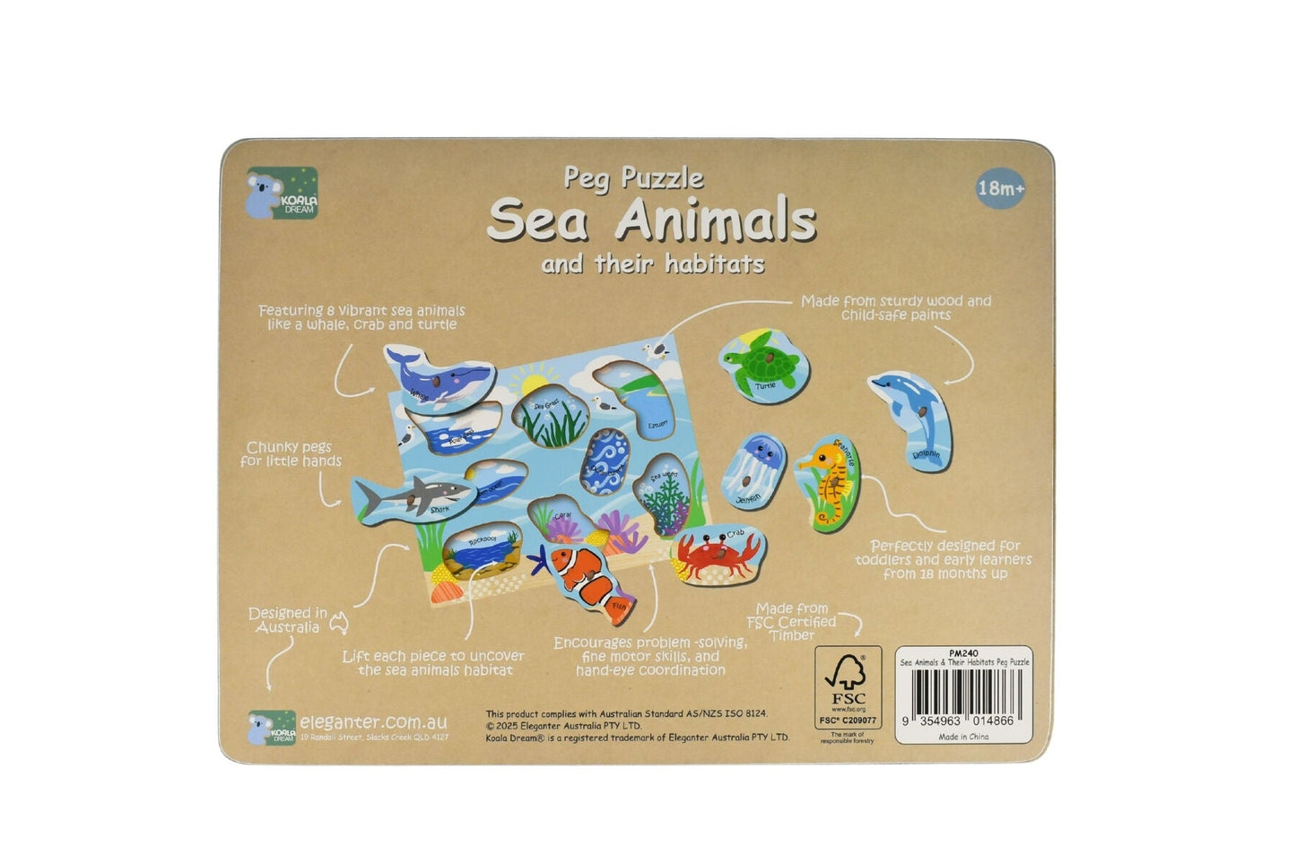 2 IN 1 SEA ANIMAL AND THEIR HABITATS PEG PUZZLE - Bamboo Sprout