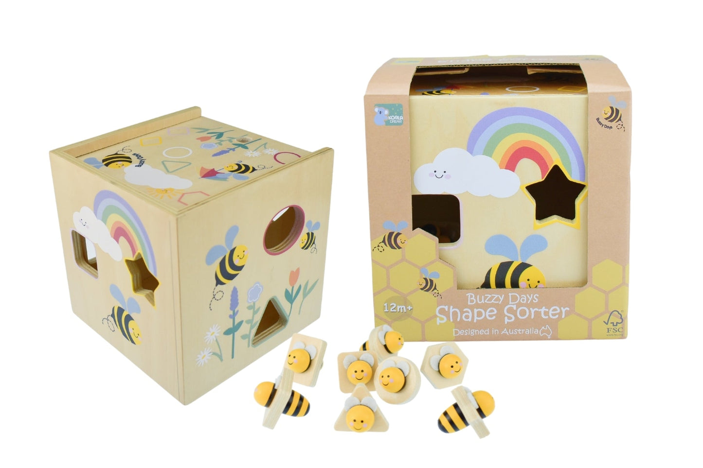 Colorful Koala Dream shape sorter toy with various shaped blocks for young children to play and learn.