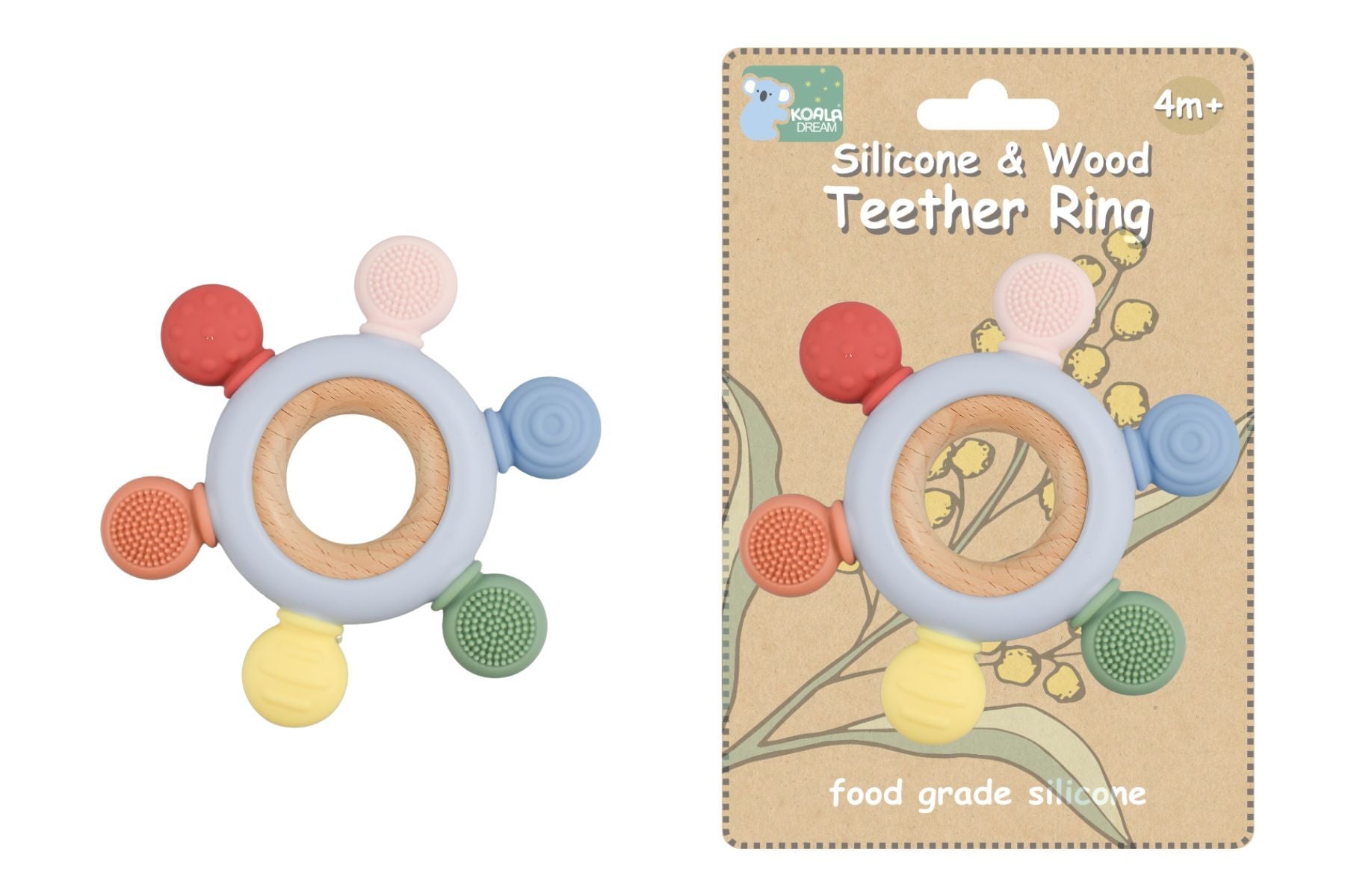 SILICONE AND WOODEN TEETHER RING BLUE - Bamboo Sprout