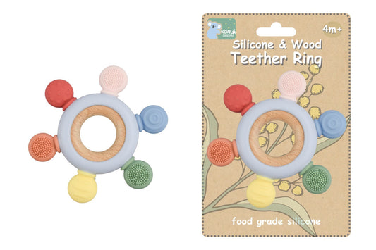 SILICONE AND WOODEN TEETHER RING BLUE - Bamboo Sprout