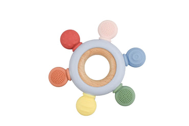 SILICONE AND WOODEN TEETHER RING BLUE - Bamboo Sprout