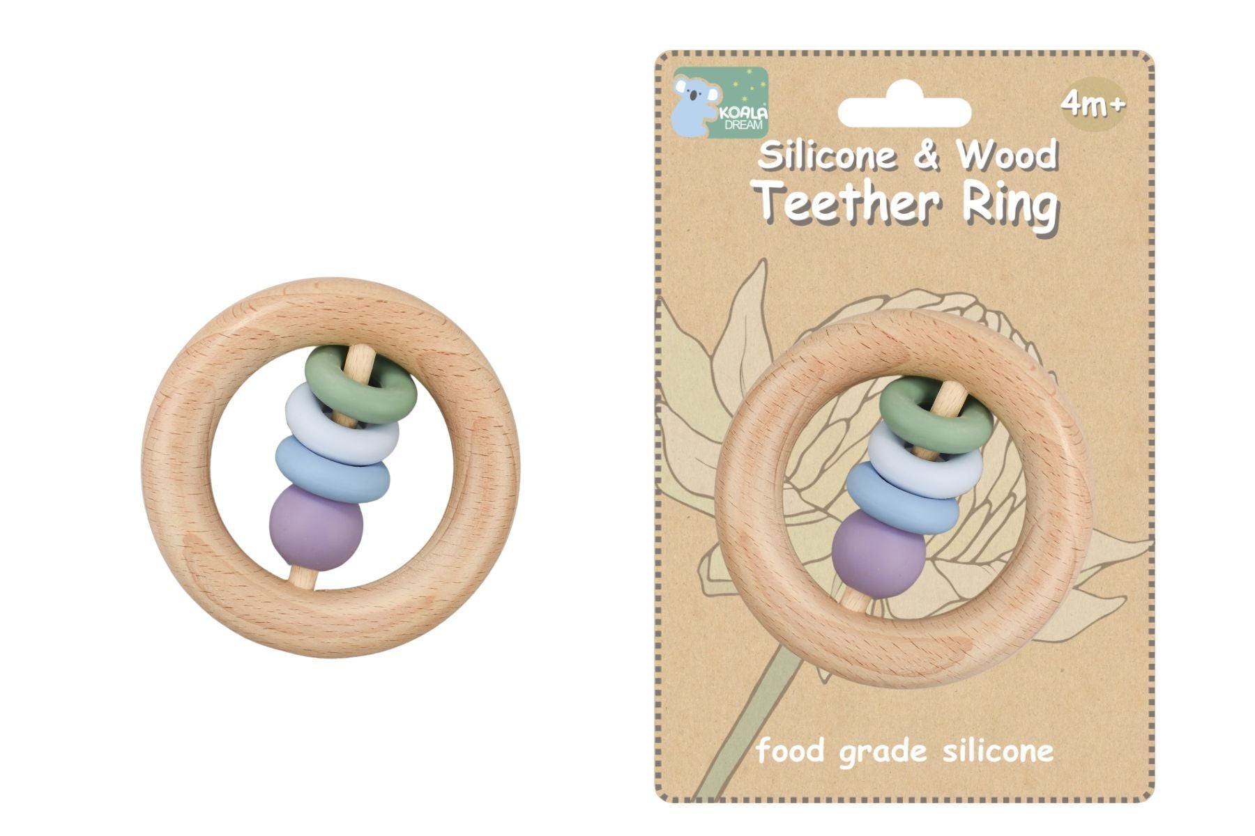SILICONE AND WOODEN TEETHER RING GREEN - Bamboo Sprout