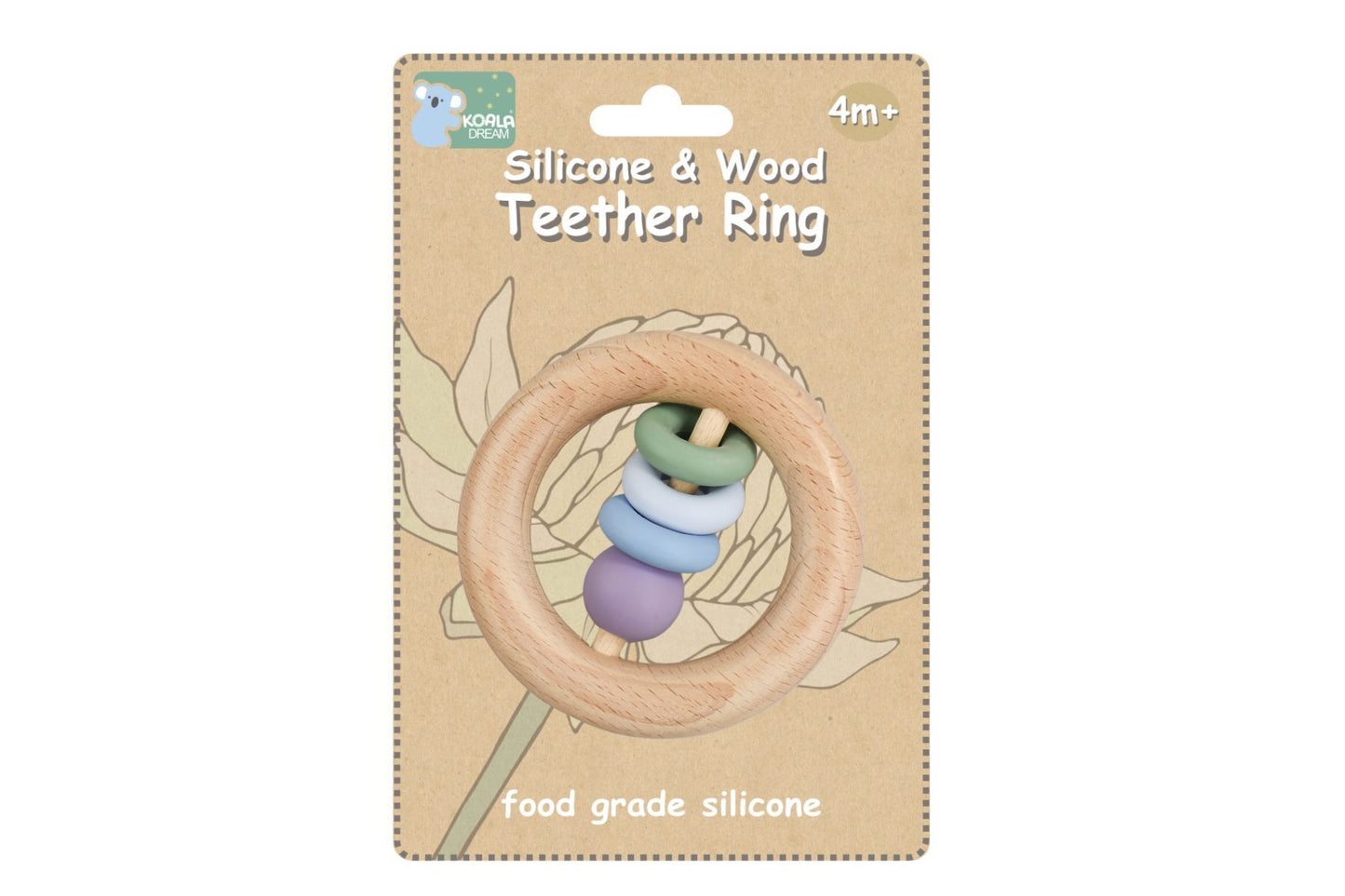 SILICONE AND WOODEN TEETHER RING GREEN - Bamboo Sprout