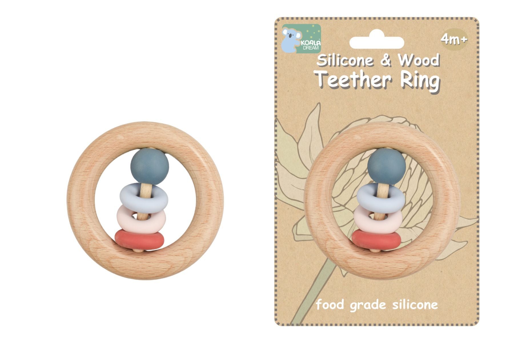 SILICONE AND WOODEN TEETHER RING RED - Bamboo Sprout