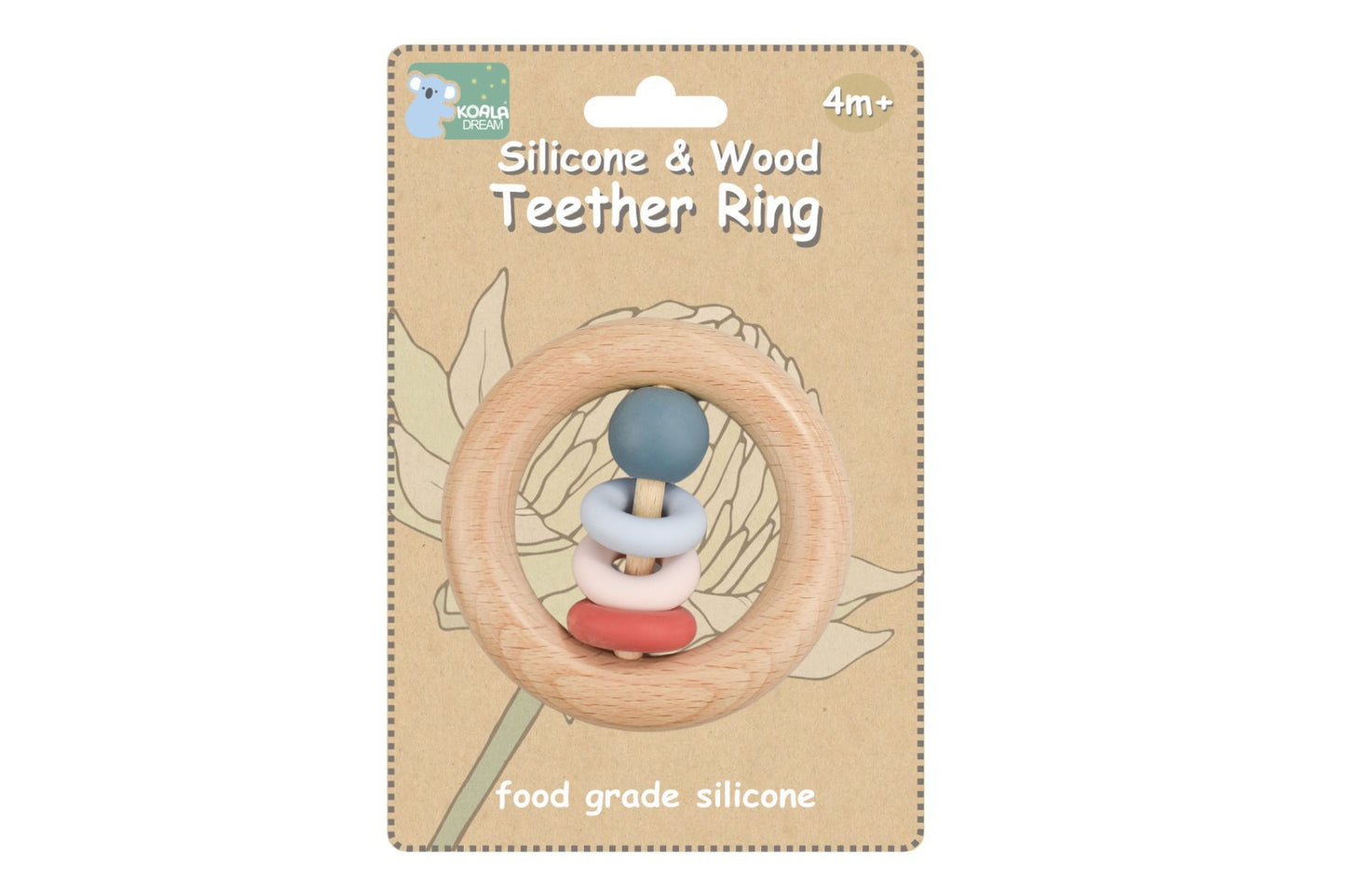 SILICONE AND WOODEN TEETHER RING RED - Bamboo Sprout