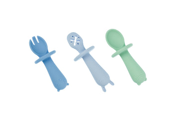 SILICONE ANIMAL SENSORY SPOONS - BLUE GREEN - Bamboo Sprout