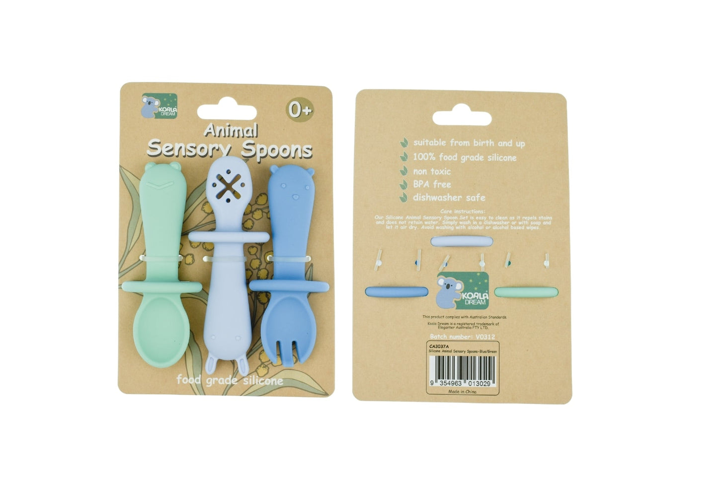 SILICONE ANIMAL SENSORY SPOONS - BLUE GREEN - Bamboo Sprout