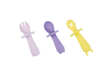 SILICONE ANIMAL SENSORY SPOONS - PINK YELLOW - Bamboo Sprout