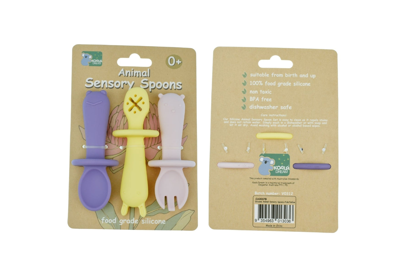 SILICONE ANIMAL SENSORY SPOONS - PINK YELLOW - Bamboo Sprout