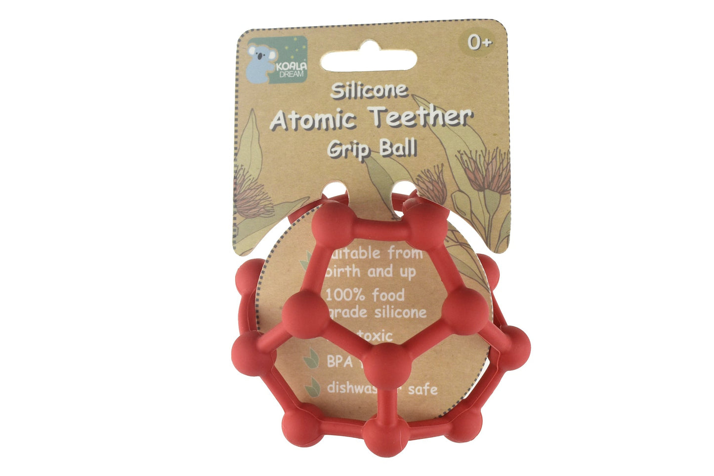 SILICONE ATOMIC TEETHER GRIP BALL - RED - Bamboo Sprout