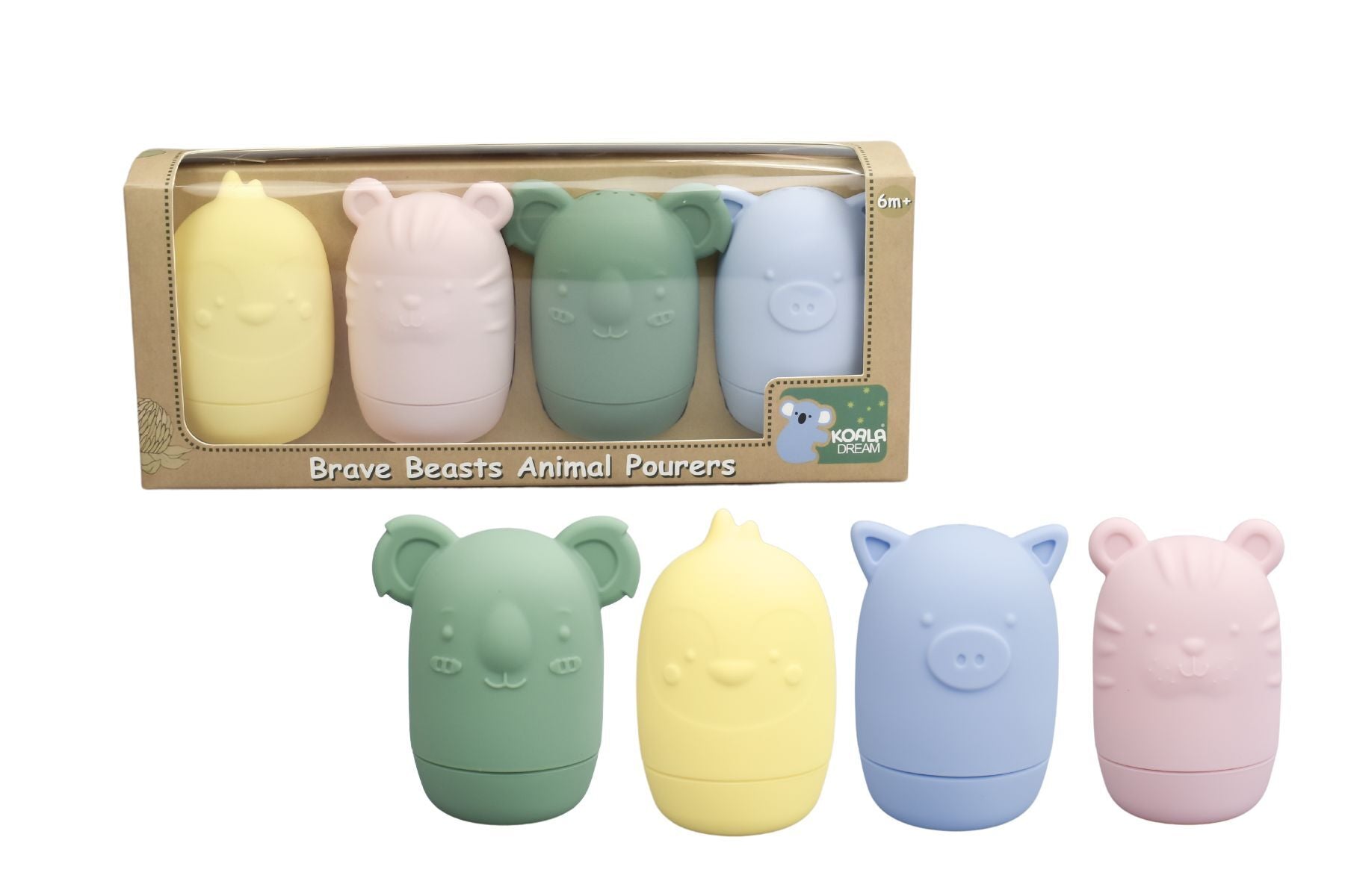 SILICONE BRAVE BEASTS ANIMAL POURERS 4 PCS SET - PASTEL - Bamboo Sprout