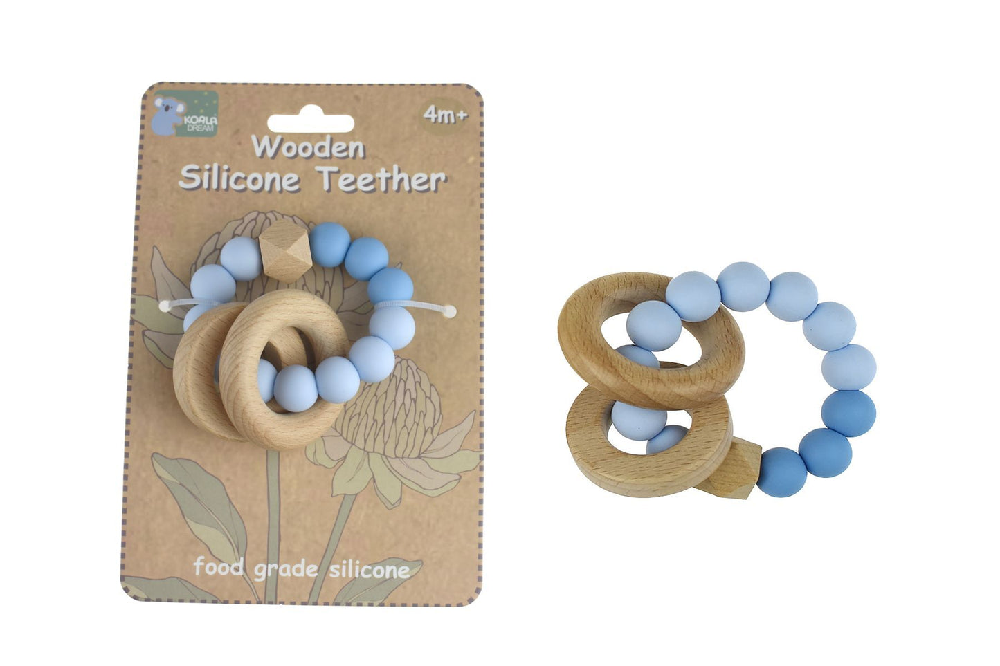 WOODEN SILICONE RINGS TEETHER - BLUE - Bamboo Sprout