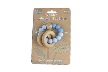 WOODEN SILICONE RINGS TEETHER - BLUE - Bamboo Sprout