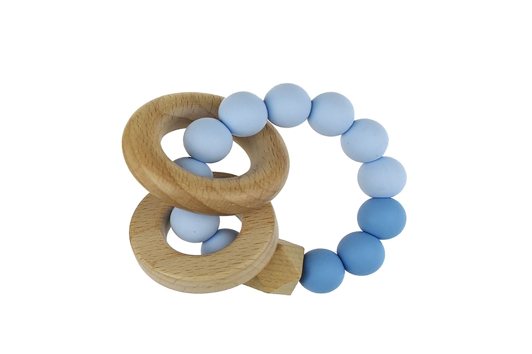 WOODEN SILICONE RINGS TEETHER - BLUE - Bamboo Sprout