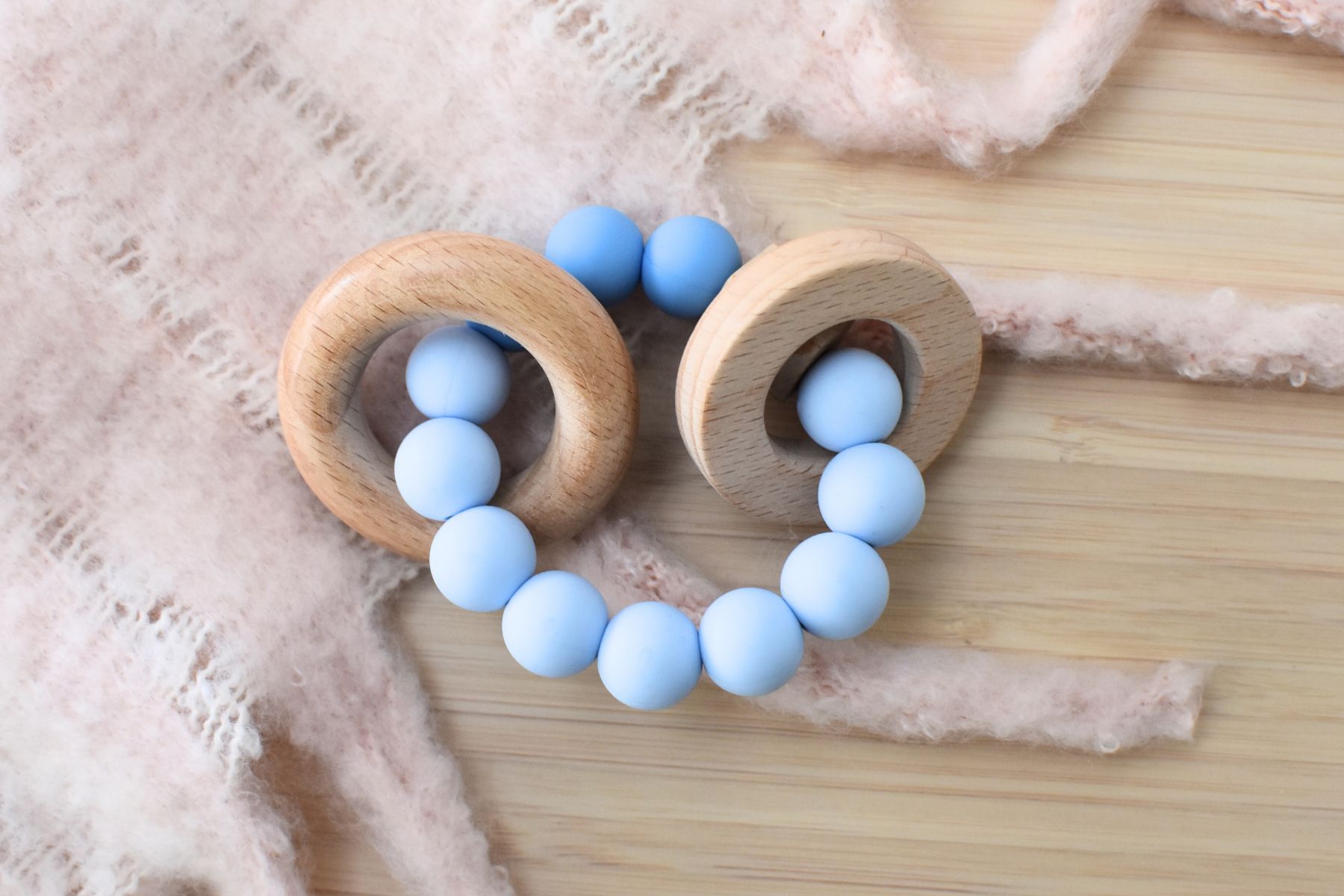 WOODEN SILICONE RINGS TEETHER - BLUE - Bamboo Sprout