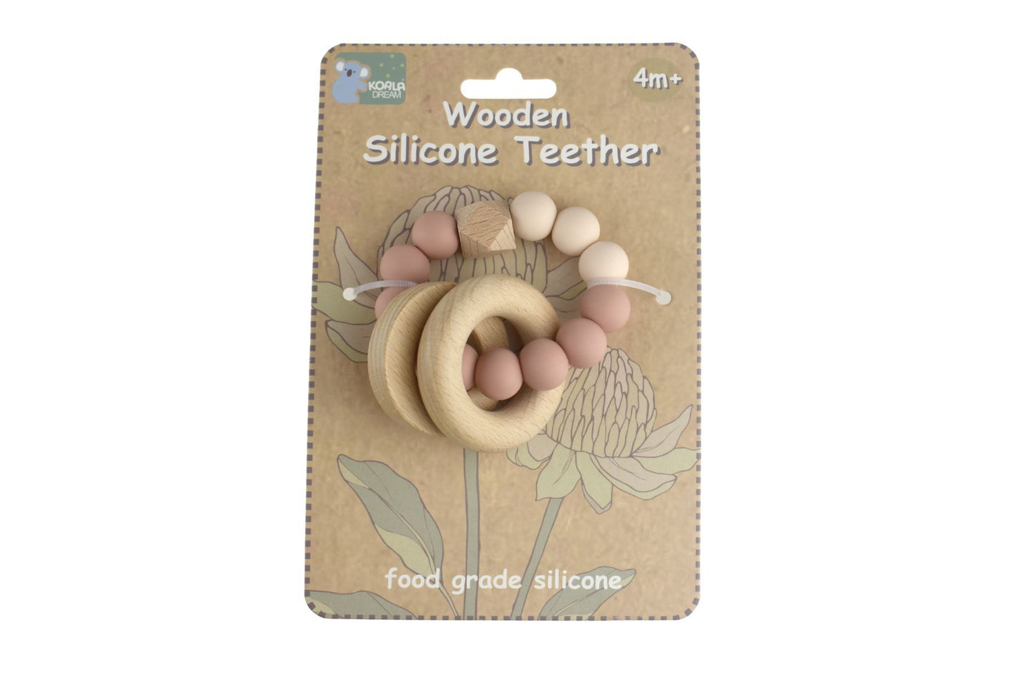 WOODEN SILICONE RINGS TEETHER - PINK - Bamboo Sprout