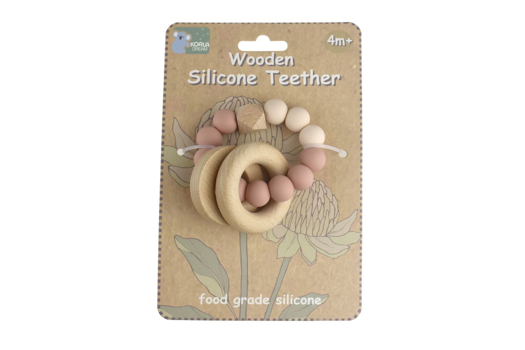 WOODEN SILICONE RINGS TEETHER - PINK - Bamboo Sprout