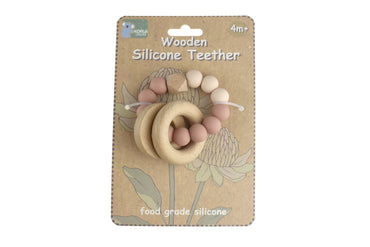 WOODEN SILICONE RINGS TEETHER - PINK - Bamboo Sprout
