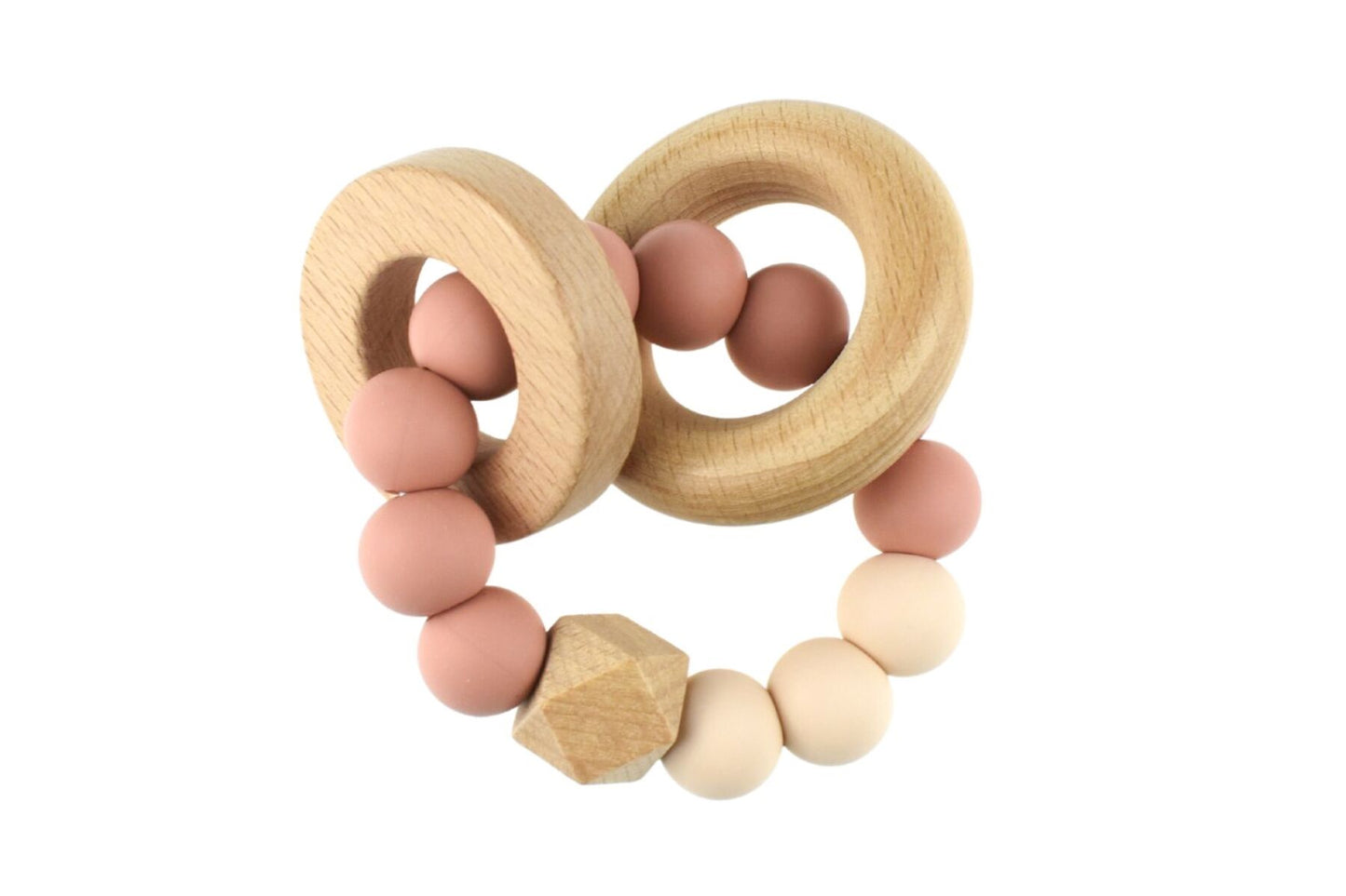 WOODEN SILICONE RINGS TEETHER - PINK - Bamboo Sprout