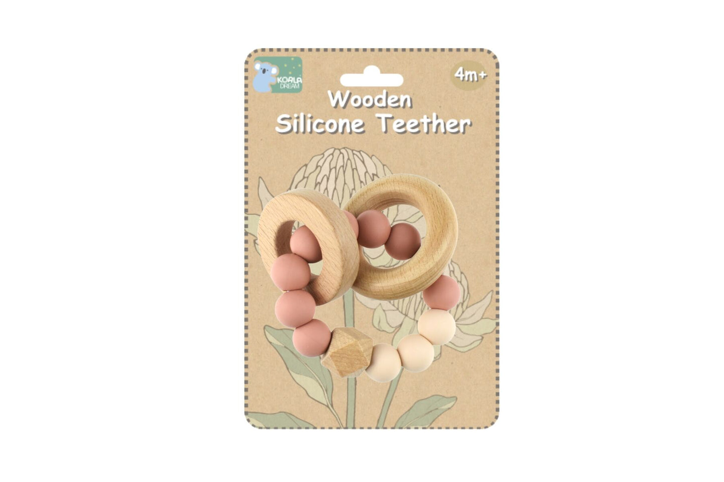 WOODEN SILICONE RINGS TEETHER - PINK - Bamboo Sprout