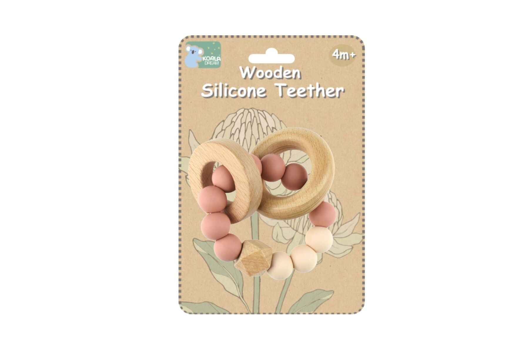 WOODEN SILICONE RINGS TEETHER - PINK - Bamboo Sprout