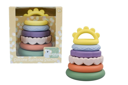 SILICONE SENSORY RAINBOW STACKING TEETHER - Bamboo Sprout