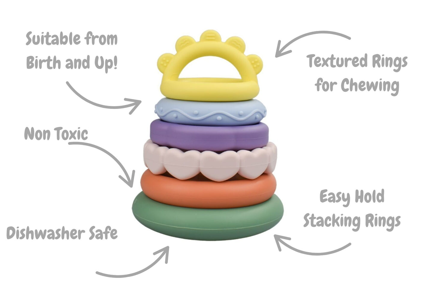 SILICONE SENSORY RAINBOW STACKING TEETHER - Bamboo Sprout