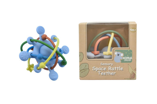 SILICONE SENSORY SPACE RATTLE TEETHER BLUE - Bamboo Sprout