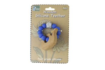 WOODEN SILICONE WHALE TEETHER - BLUE - Bamboo Sprout