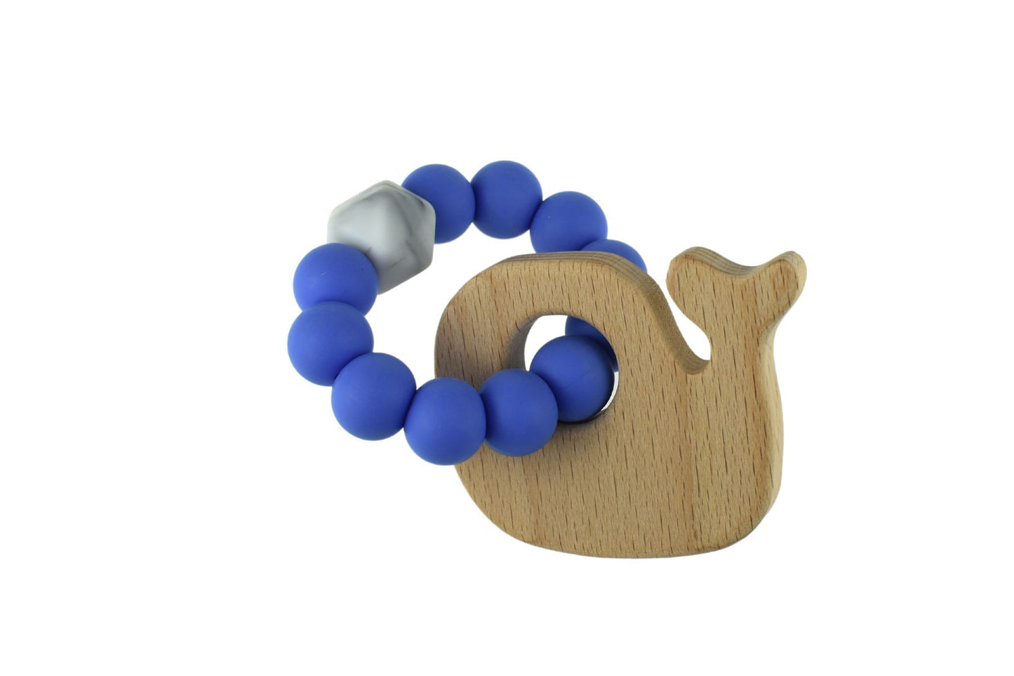WOODEN SILICONE WHALE TEETHER - BLUE - Bamboo Sprout