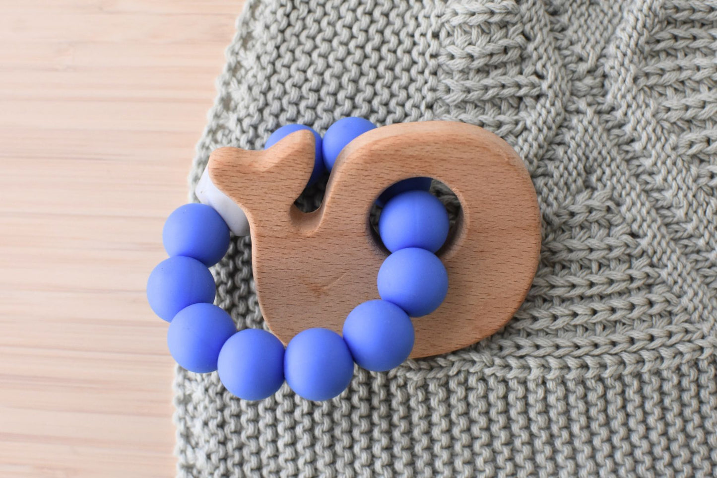 WOODEN SILICONE WHALE TEETHER - BLUE - Bamboo Sprout