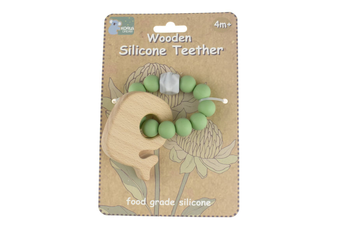 WOODEN SILICONE WHALE TEETHER - GREEN - Bamboo Sprout