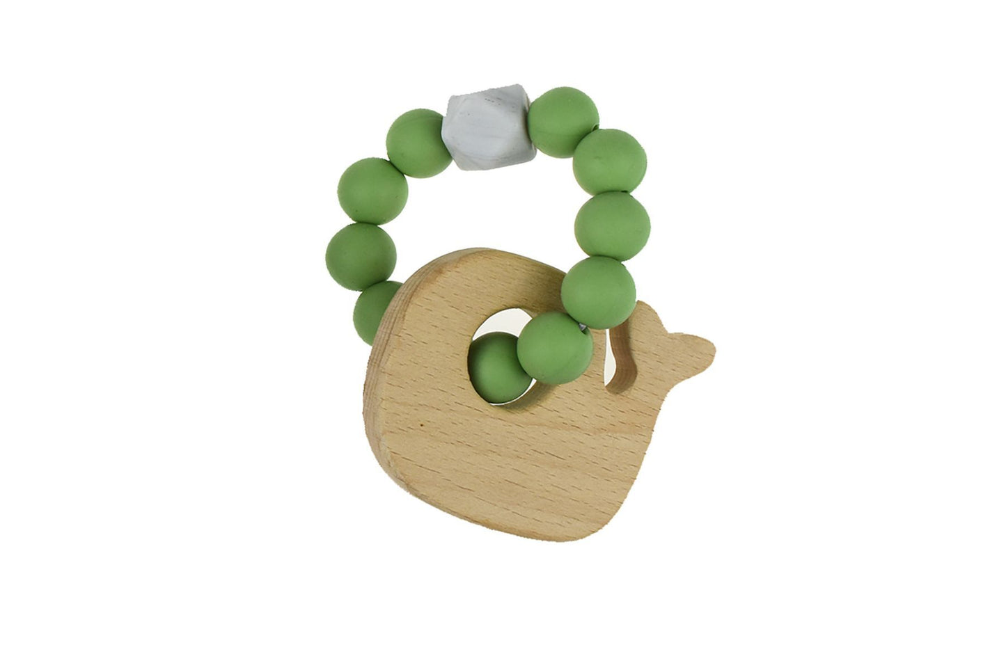 WOODEN SILICONE WHALE TEETHER - GREEN - Bamboo Sprout