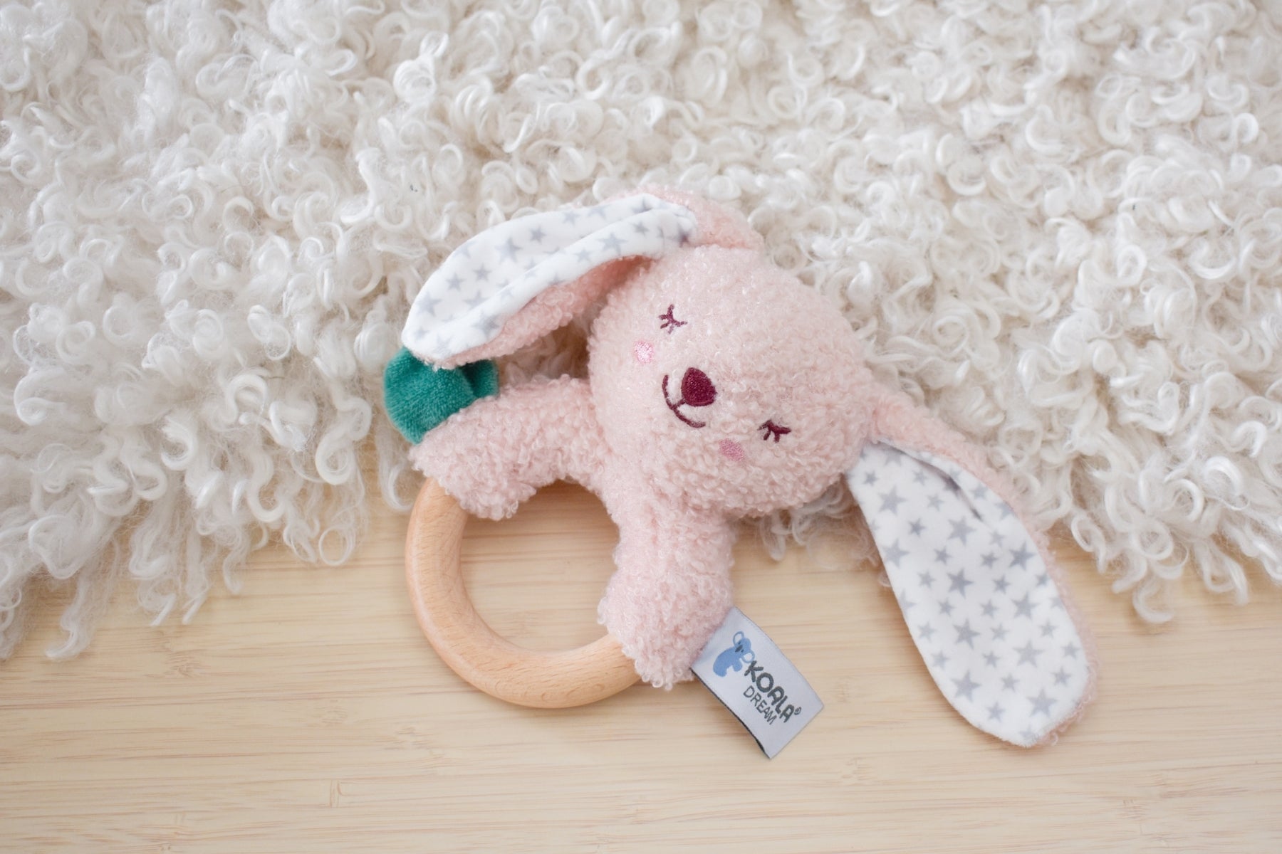 SNUGGLE BUDDY BERRY BUNNY WOODEN RING RATTLE - Bamboo Sprout